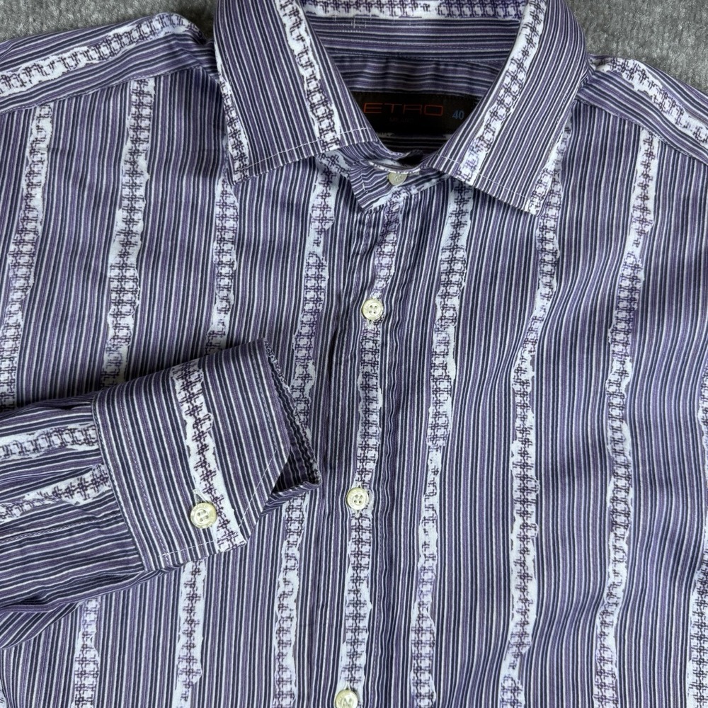 Etro Milano Shirt Men's 40 Purple Striped Long Sleeve Button Up Italy